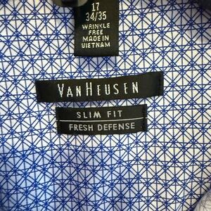 Van Heusen Slim Fit Blue Micro-Print Long Sleeve Button-Down Shirt